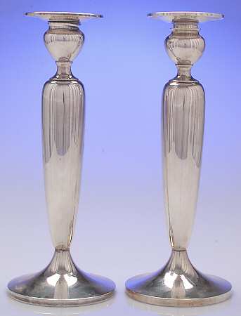 Pointed Antique (Sterling, Hollowware) Pair of Weighted Candlesticks with Bobeche