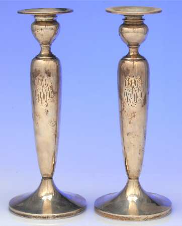 Pointed Antique (Sterling, Hollowware) Pair of Weighted Candlesticks with Bobeche