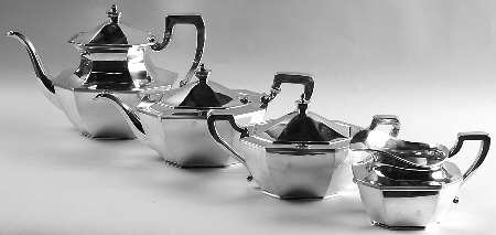 Queen Anne-Plain (Sterling, 1910, Hollowware) 4 Piece Tea Set (SCP, STP, SCR, SSU)