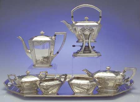 Colfax (Sterling, 1922, Hollowware) 7 Piece Tea Set (SCP, STP, SCR, SSU, SWB, SKES & WTL)
