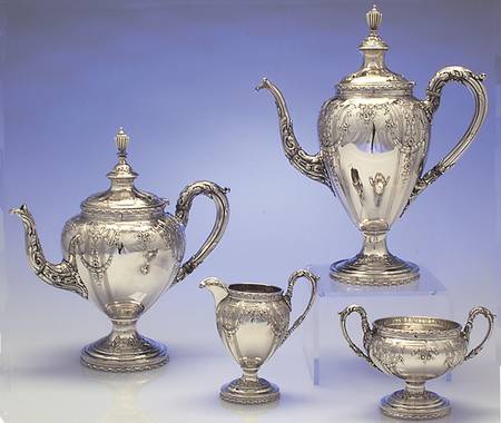 Basket of Flowers (Sterling, 1920, Hollowware) 4 Piece Tea Set (SCP, STP, SCR, SSUO)