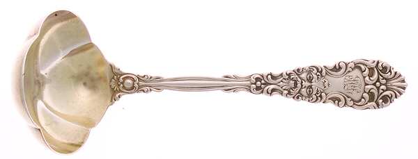 Renaissance (Sterling, 1894, Monograms) Large Gravy Ladle, Solid Piece
