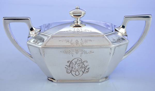 Fairfax No. 2-Engraved (Sterling, 1910, Hollowware) Sugar Bowl & Lid