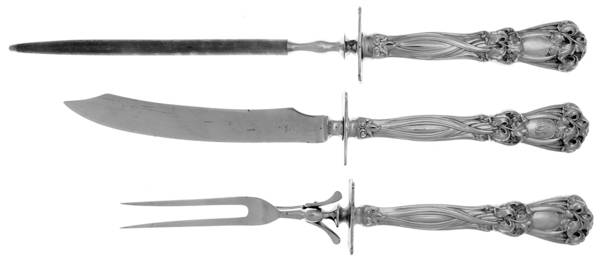 Iris (Sterling, 1900, Monograms) (3 Pc)Carving Set-Lg Stnbl/Roast w/Sterling Guard