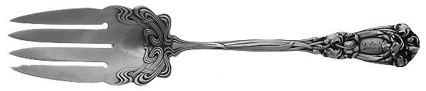 Iris (Sterling, 1900, Monograms) Large Solid Cold Meat Serving Fork