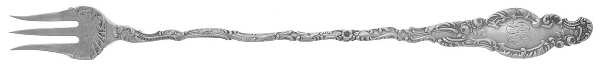 Watteau (Sterling, 1891, Monograms) Long Handle Pickle/Olive Fork