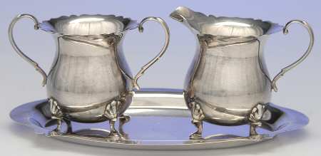 Sterling Hollowware Creamer, Open Sugar & Tray Set