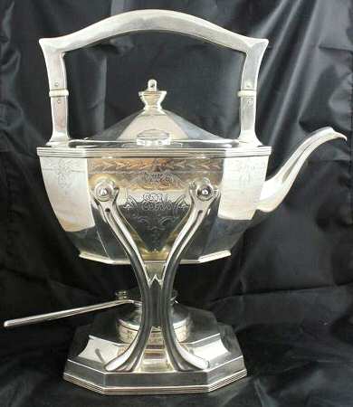 Queen Anne No. 18-Engraved (Sterling, 1910, Hlwr) Kettle, Stand & Burner