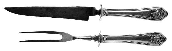 Basket of Flowers (Sterling, 1920, Monograms) Small Stainless Blade 2-Piece Steak Carving Set