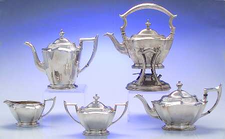 King Albert-Plain (Sterling, Hollowware) 5 Piece Tea Set (SCP, STP, SCR, SSU, SKES)