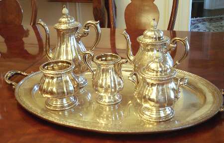 Louis XVI (Sterling, Hollowware) 5 Piece Tea Set (SCP, STP, SCR, SSU, SWB)