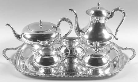 228 (Sterling, Hollowware) 6 Piece Tea Set (SCP, STP, SCR, SSU, SWB, WTL)