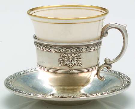 Marie Antoinette-Chased (Sterling, Hollowware) Sterling Demitasse Cup, Saucer and Liner