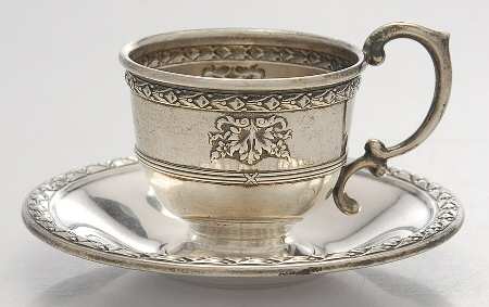 Marie Antoinette-Chased (Sterling, Hollowware) Demitasse Cup and Saucer, No Liner