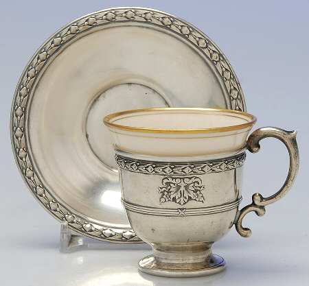 Marie Antoinette-Chased (Sterling, Hollowware) Demitasse Cup and Saucer with Lenox Liner