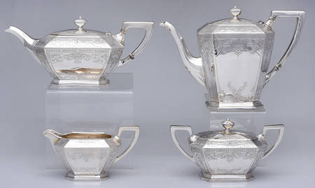Fairfax-Engraved X (Sterling, Hollowware) 4 Piece Tea Set (SCP, STP, SCR, SSU)