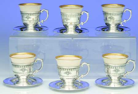Windsor (Sterling, Hollowware) Demi Cup and Saucer with Lenox Liner - Set of 6
