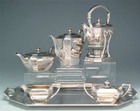 Fairfax-Engraved (Sterling, Hollowware) 6 Piece Tea Set (SCP, STP, SCR, SSU, SKES, WTL)