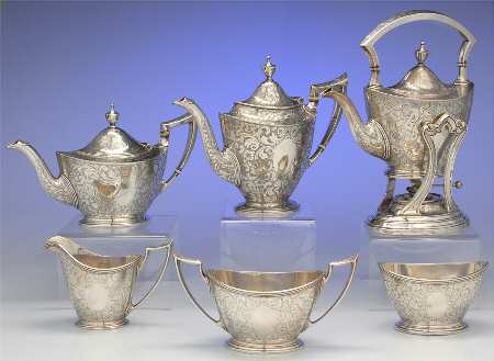 5E (Sterling, Hollowware) 6 Piece Tea Set (SCP, STP, SCR, SSUB, SWB, SKES)