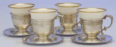 AH153-68 (Sterling, Hollowware) Demi Cup and Saucer with Liner - Set of 4