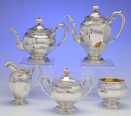 573 (Sterling, Hollowware) 5 Piece Tea Set (SCP, STP, SCR, SSU, SWB)