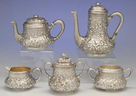 104 (Sterling, Hollowware) 5 Piece Tea Set (SCP, STP, SCR, SSU, SWB)