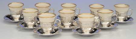 416 (Sterling, Hollowware) Demi Cup and Saucer with Lenox Liner - Set of 10