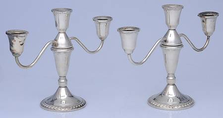 Sterling Candlesticks Pair of Weighted 3 Light Candelabra