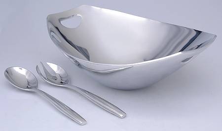 Classic Fjord (Aluminum, Hollowware) Salad Set-3pc (Bowl & Servers)