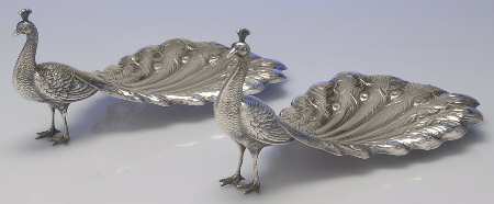 3 (Sterling, Hollowware) Pair of Peacock Shape Bon Bons