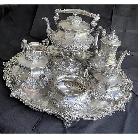 500 (Sterling, Hollowware) 6 Piece Tea Set (SCP, STP, SCR, SSU, SWB, SKES)