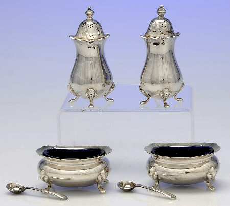 Silverplate Hollowware 2 Open Salt Master W/Cobalt Liner/Spoons&Salt/Pepp