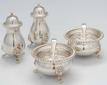 Silverplate Hollowware Set of 2 Master Open Salt, Spoon & Pepper Shaker