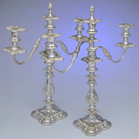 Silverplate Hollowware Pair of 18" 3 Light Candelabra