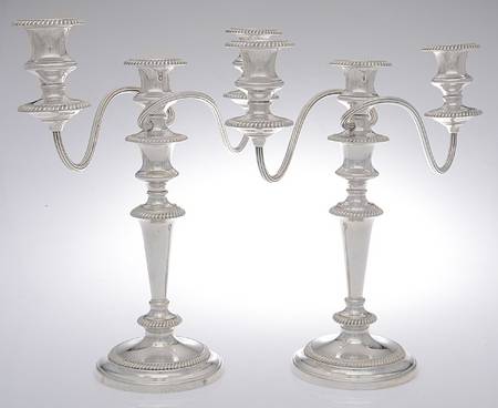 Silverplate Hollowware Pair of 13" 3 Light Candelabras