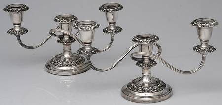 Silverplate Hollowware Pair of 6" 3 Light Candelabra