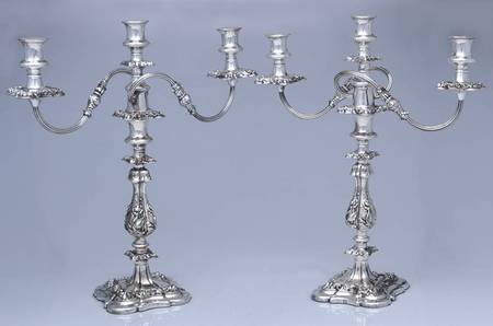 Silverplate Hollowware Pair of 17" 3 Light Candleabra