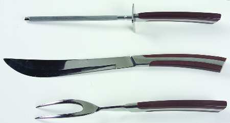 ELD2-BROWN (STAINLESS) Large 3-Piece Roast Carving Set w/ Stainless Blade