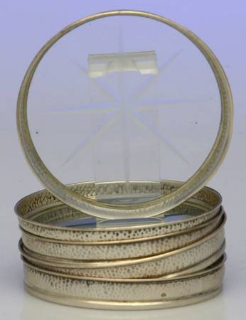 Sterling Hollowware Crystal Coaster with Sterling Rim - Set of 5
