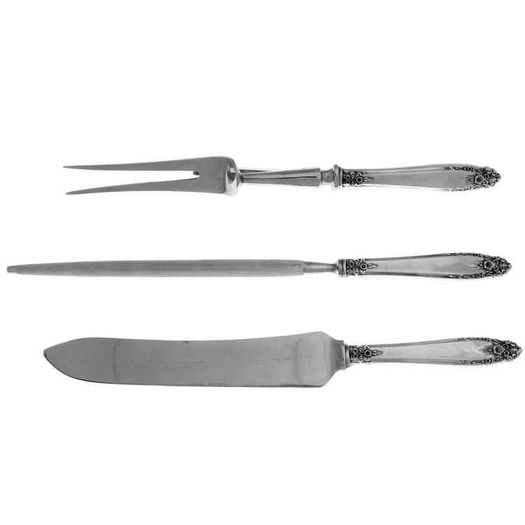 ELD15 (Silverplate, Nickel) Large 3-Piece Roast Carving Set w/ Stainless Blade