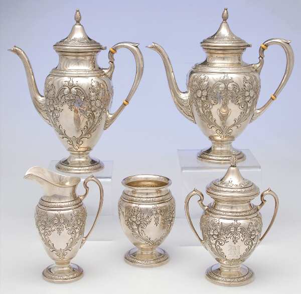 Champlain (Sterling, Hollowware) 5 Piece Tea Set (SCP, STP, SCR, SSU, SWB)