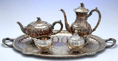 275F (Silverplate, Hollowware) 5-Piece Silverplate Tea Set (with Tray)
