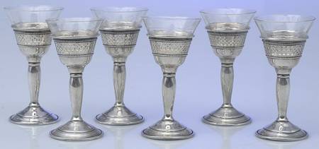 ELG3 (Sterling, Hollowware) Cordial Cup & Glass Liner - Set of 6