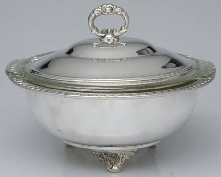 Silverplate Hollowware Plated Round Covered Casserole with Glass