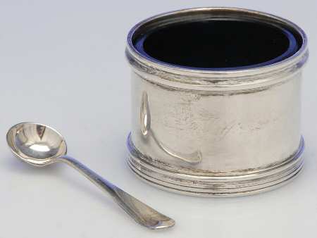 Sterling Hollowware Individual Open Salt W/Cobalt Liner & Spoon