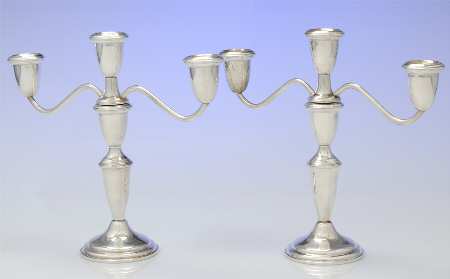 Sterling Candlesticks Pair of 9" 3 Light Candelabra