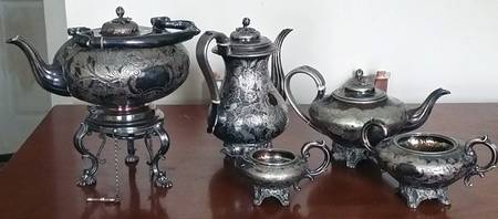3233 (Silverplate, Hollowware) 5-Piece Plated Tea Set (with Kettle)