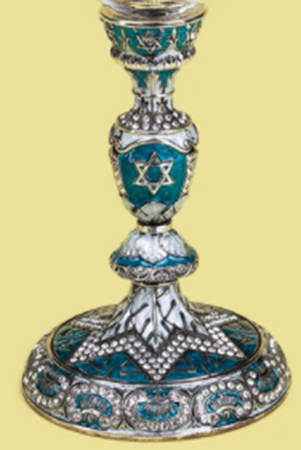 Stemware (Gold & Silverplated) Kiddish Cup-Burnished Silverplate, Blue & White