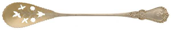 Alice (Sterling, 1895) Bright Cut Pierced Bowl Long Handle Olive Spoon