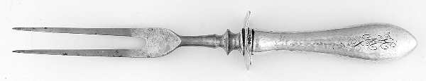Old Boston-Hand Hammered (Sterling, 1893) Small Steak Carving Fork with Stainless Prongs